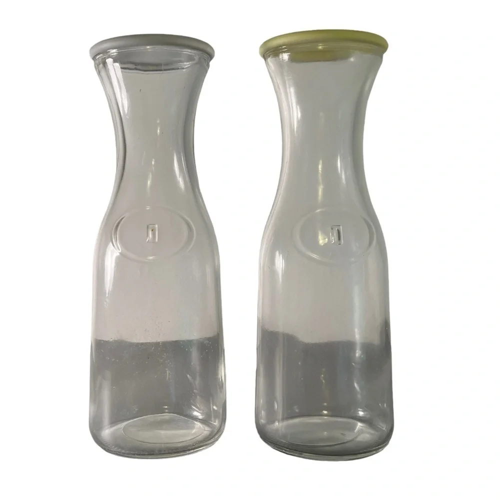 Set of 2 Glass Carafes with Lids 1/2 Liter 32oz.
